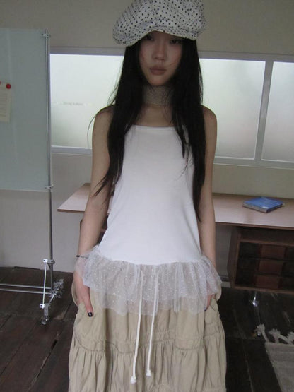 Updateang project Summer Layered Dot Mesh Spliced Cami Top