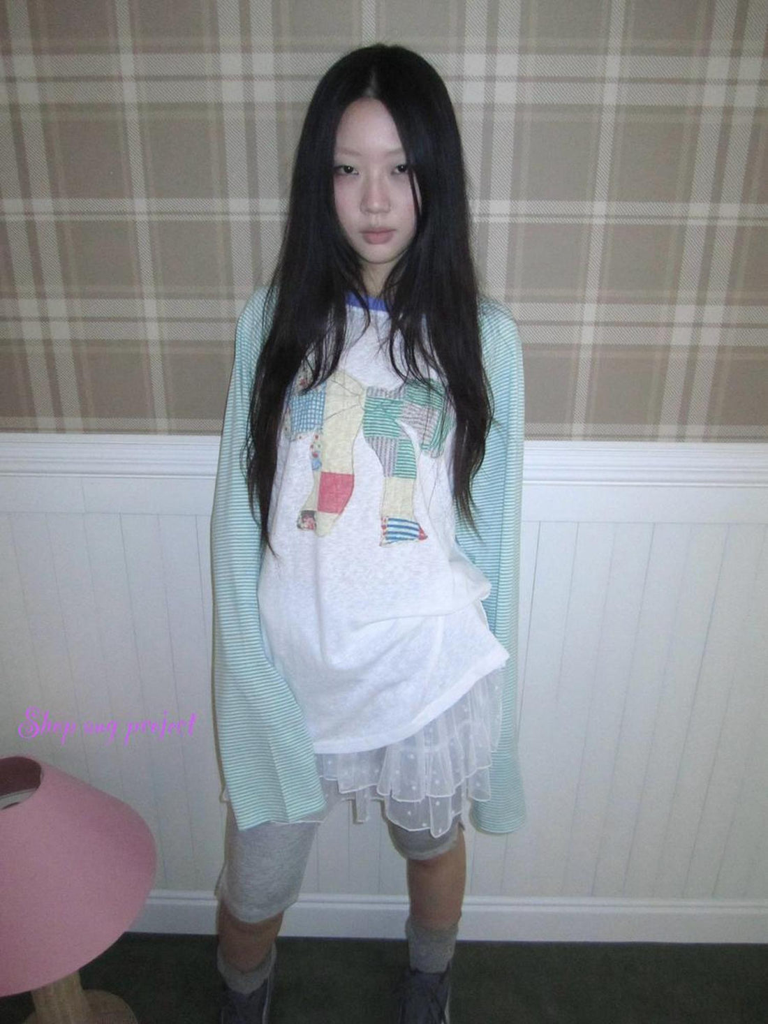 Updateang project Summer Loose Butterfly Print Striped Raglan Tee