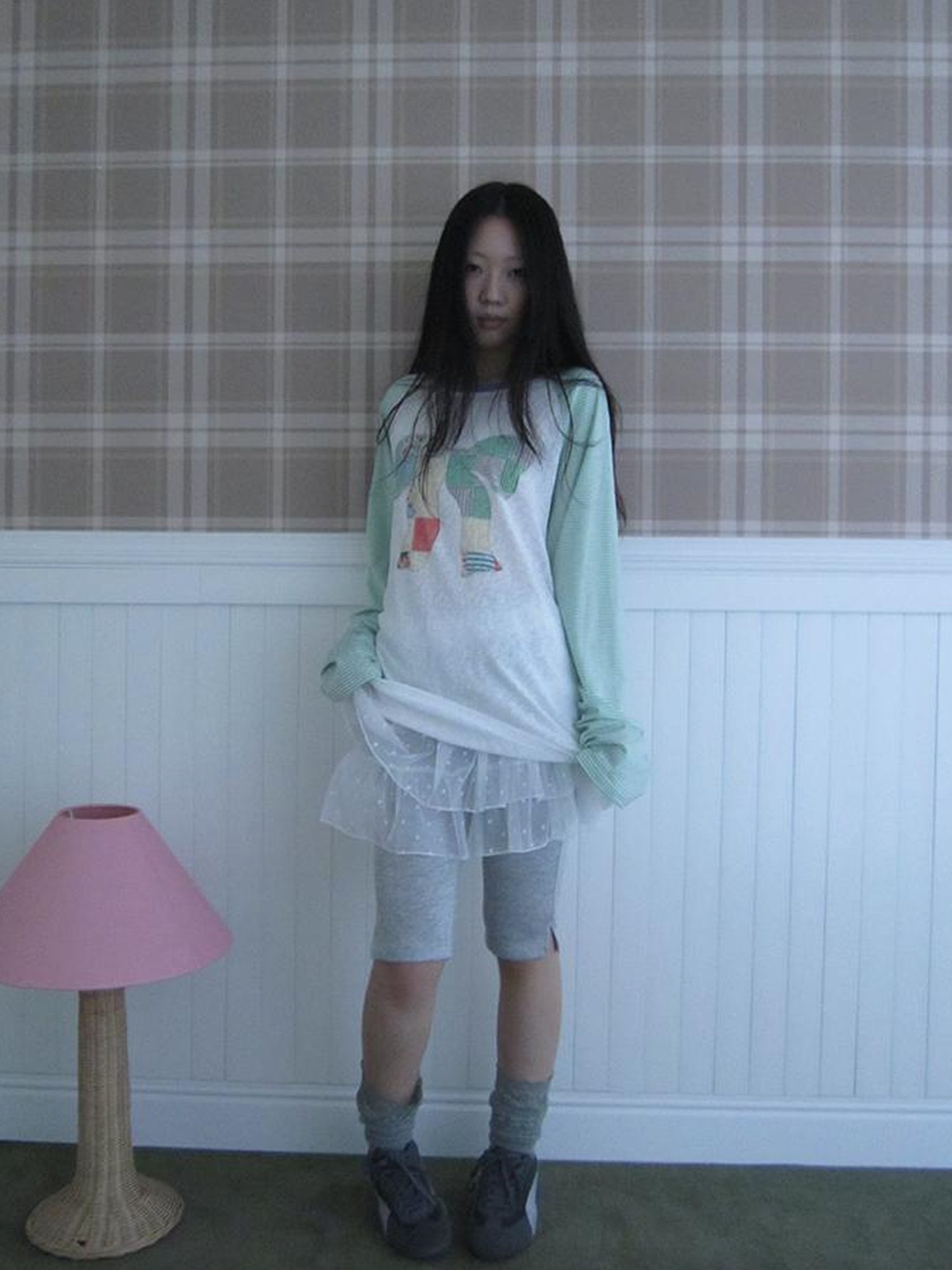Updateang project Summer Loose Butterfly Print Striped Raglan Tee