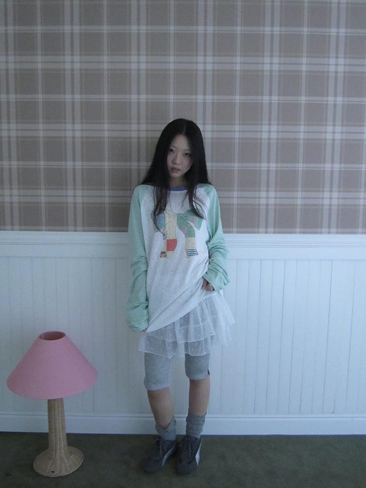 Updateang project Summer Loose Butterfly Print Striped Raglan Tee