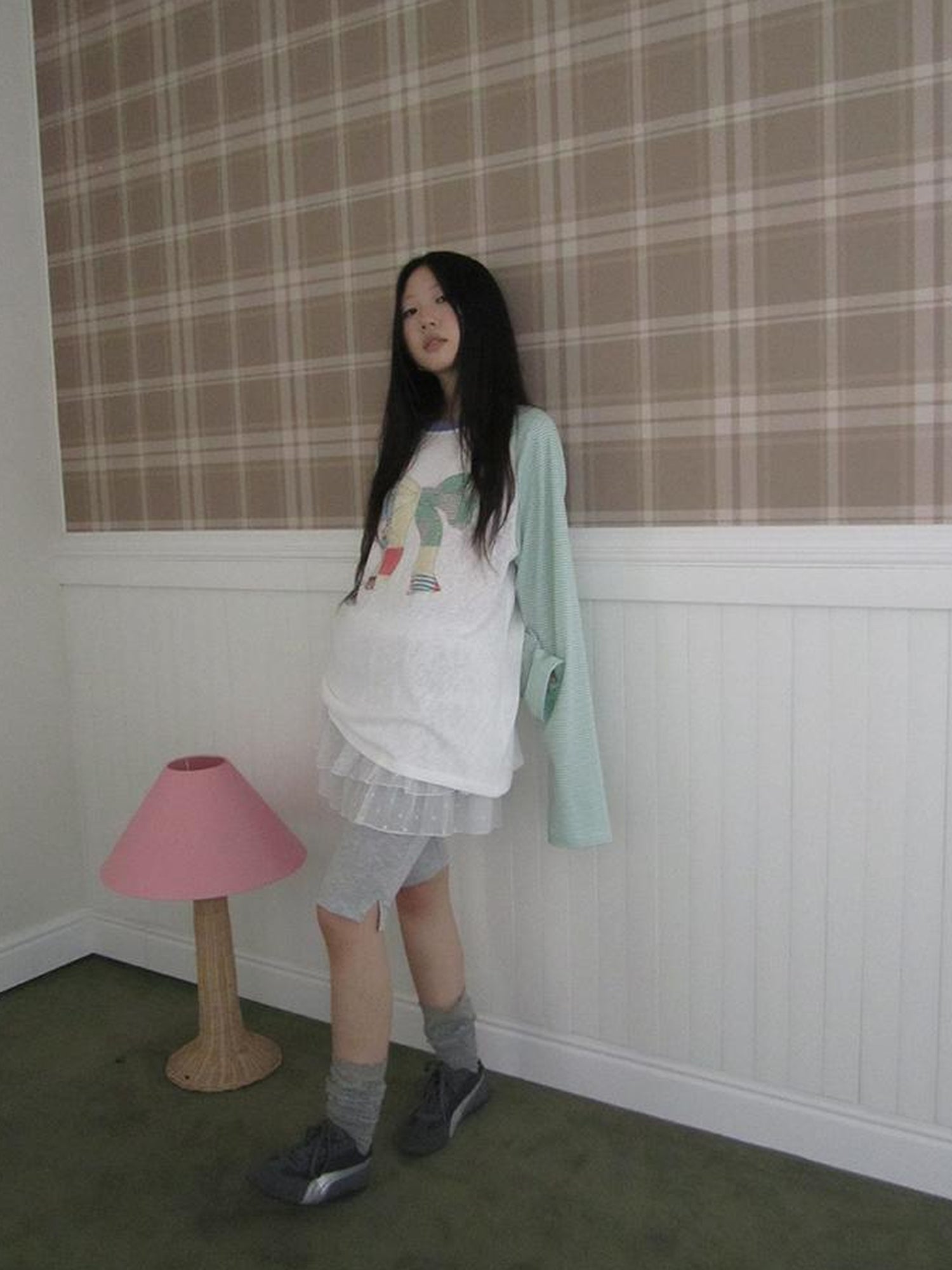 Updateang project Summer Loose Butterfly Print Striped Raglan Tee