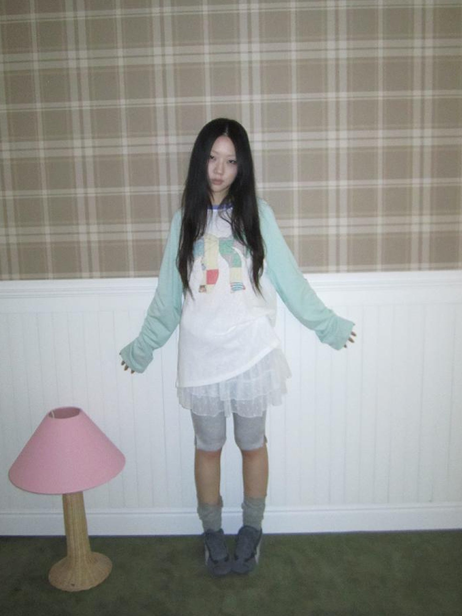 Updateang project Summer Loose Butterfly Print Striped Raglan Tee