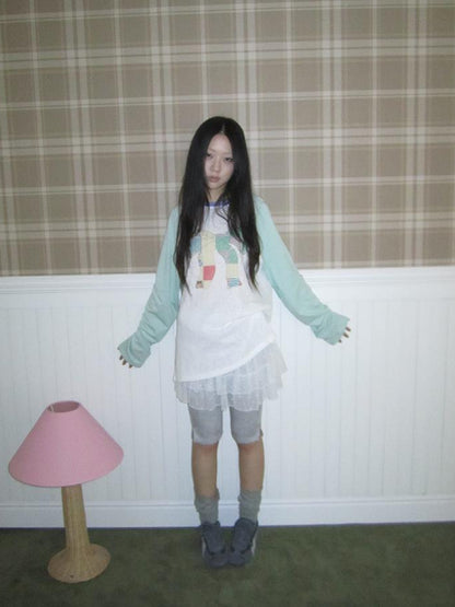 Updateang project Summer Loose Butterfly Print Striped Raglan Tee