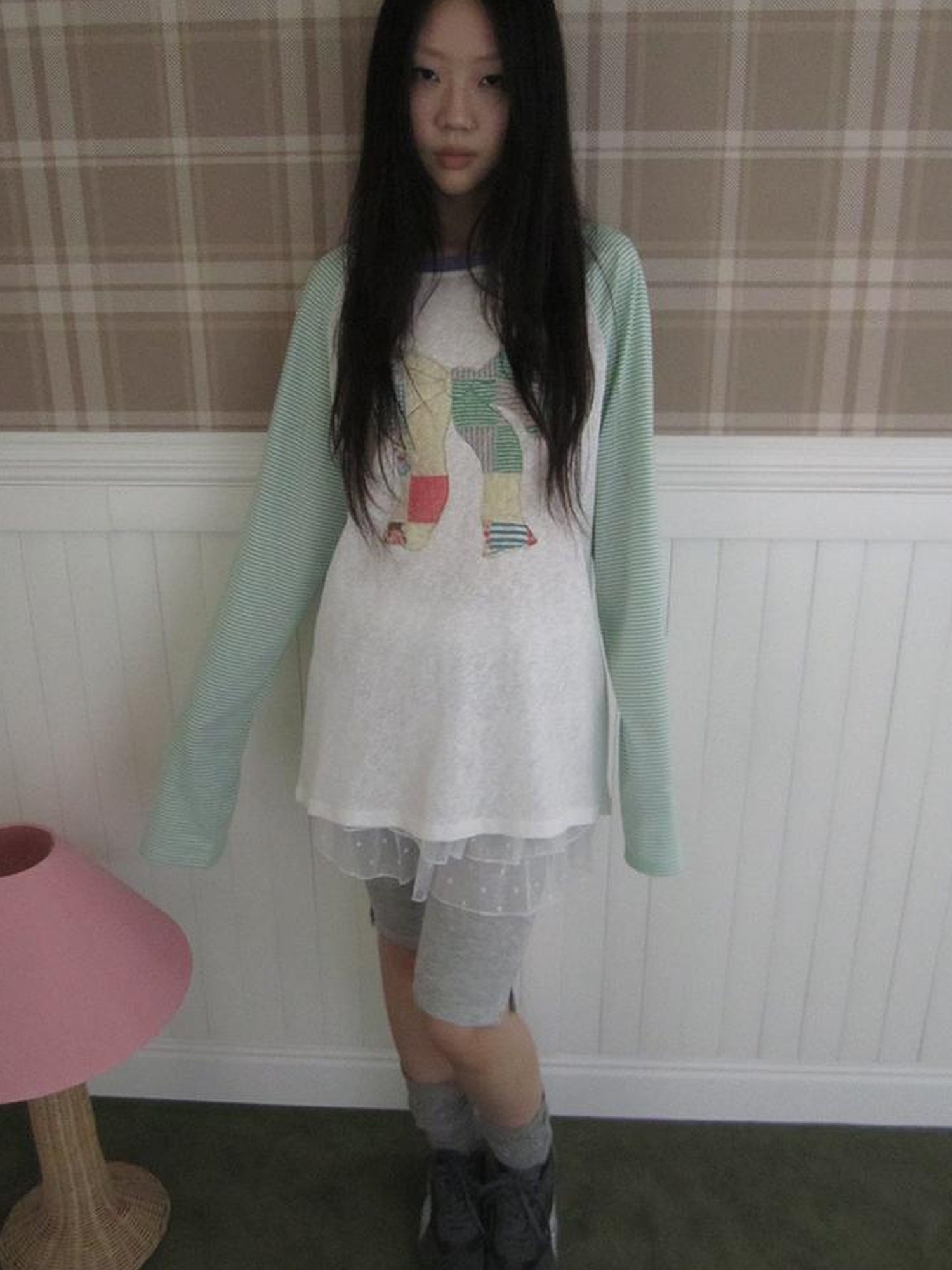 Updateang project Summer Loose Butterfly Print Striped Raglan Tee