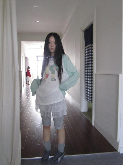 Updateang project Summer Loose Butterfly Print Striped Raglan Tee