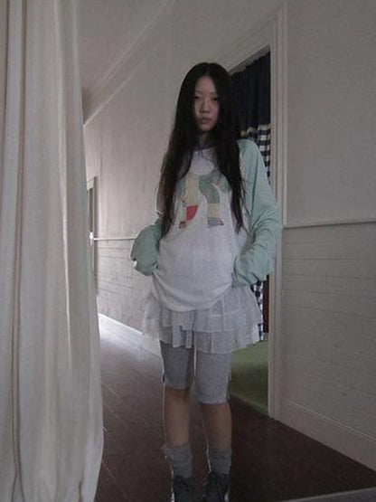Updateang project Summer Loose Butterfly Print Striped Raglan Tee