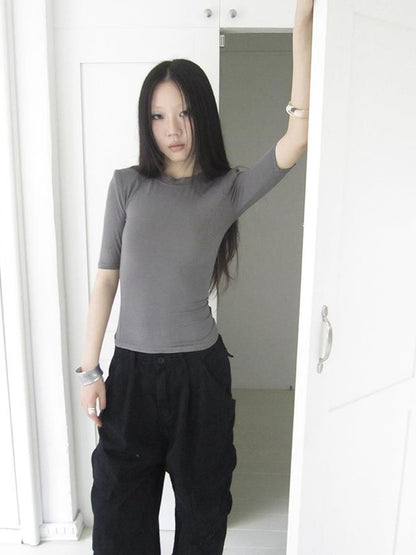 Updateang project Summer Slim Fit Pure Color Stretch Tee