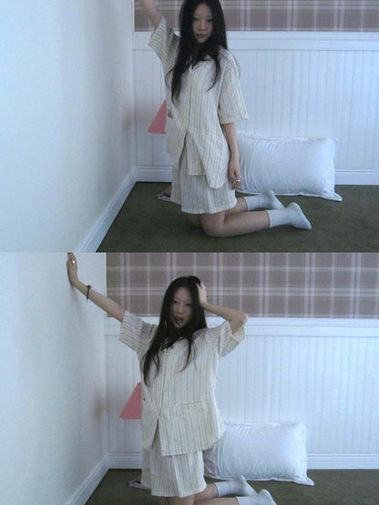 ang project Summer Star Double Layer Cotton Gauze Short Sleeve Sleepwear Set