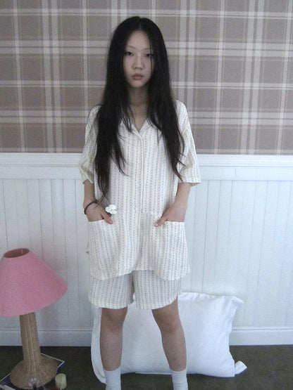 ang project Summer Star Double Layer Cotton Gauze Short Sleeve Sleepwear Set