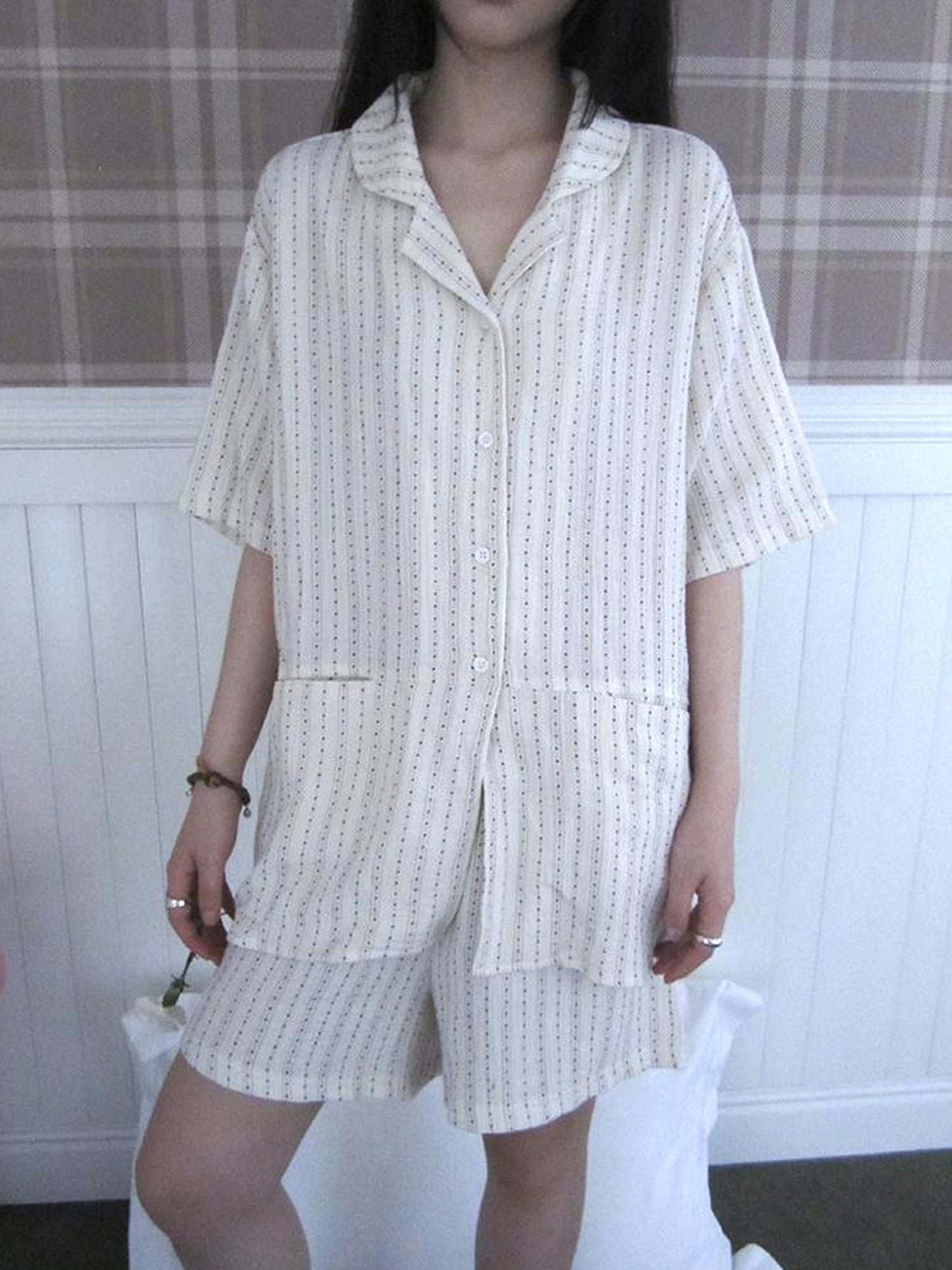 ang project Summer Star Double Layer Cotton Gauze Short Sleeve Sleepwear Set