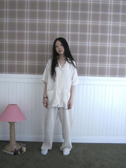 ang project Summer Star Double Layer Cotton Gauze Short Sleeve Sleepwear Set
