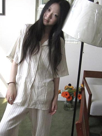 ang project Summer Star Double Layer Cotton Gauze Short Sleeve Sleepwear Set