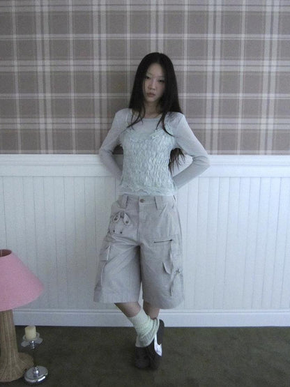 Updateang project Summer Textured Lace Sleeve Layering Vest Set