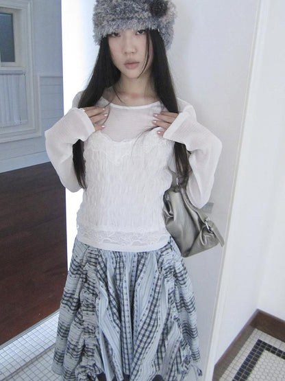 Updateang project Summer Textured Lace Sleeve Layering Vest Set