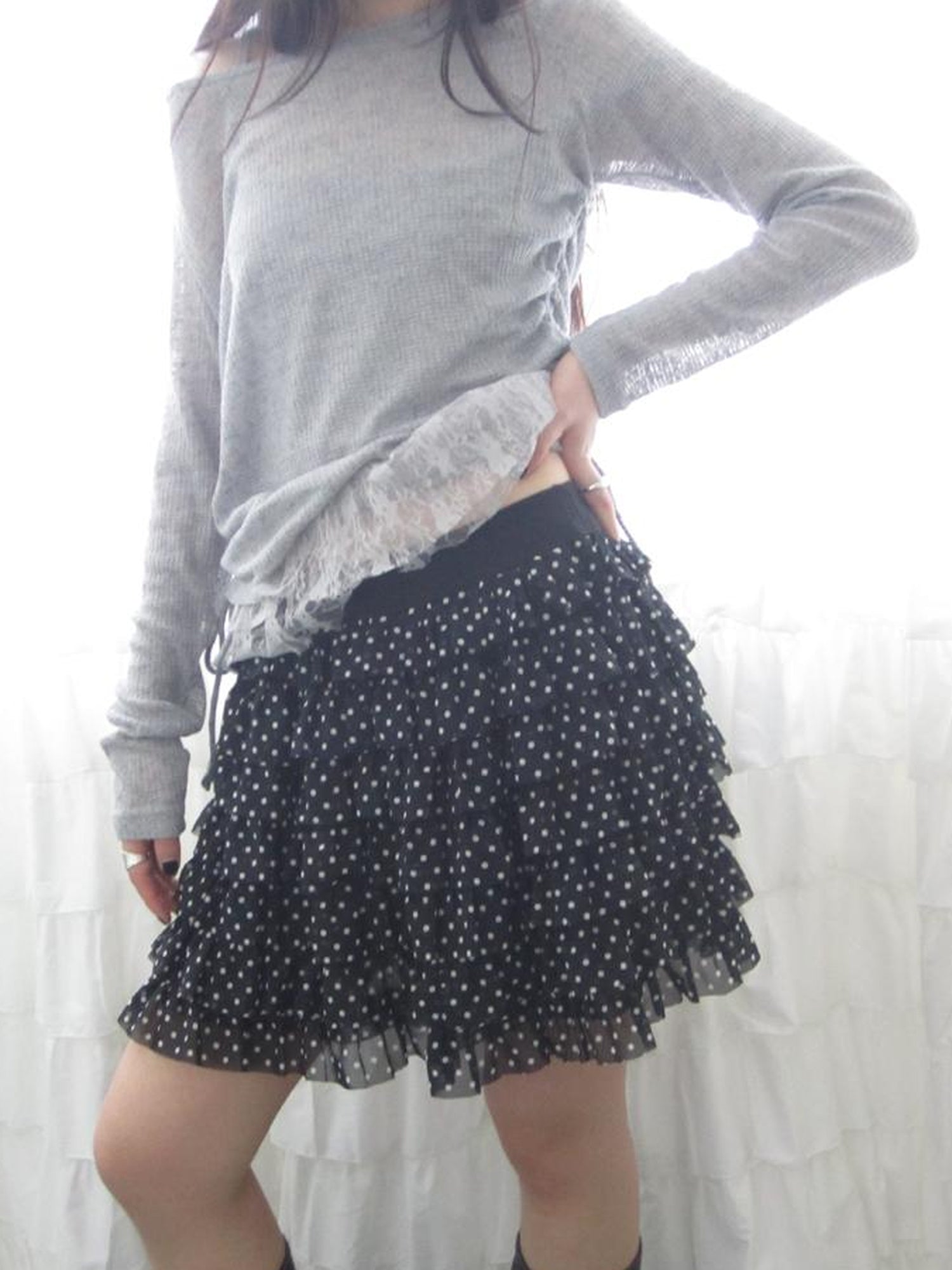 ang project Summer Tiered Ruffle Waist Polka Dot Skirt