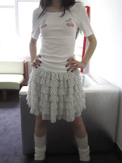 ang project Summer Tiered Ruffle Waist Polka Dot Skirt