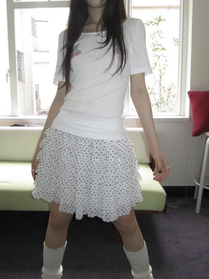 ang project Summer Tiered Ruffle Waist Polka Dot Skirt
