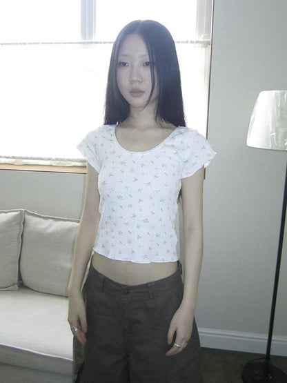 Updateang project Sweet Floral Bow Short Sleeve T-Shirt Women Stretchy Fit Top