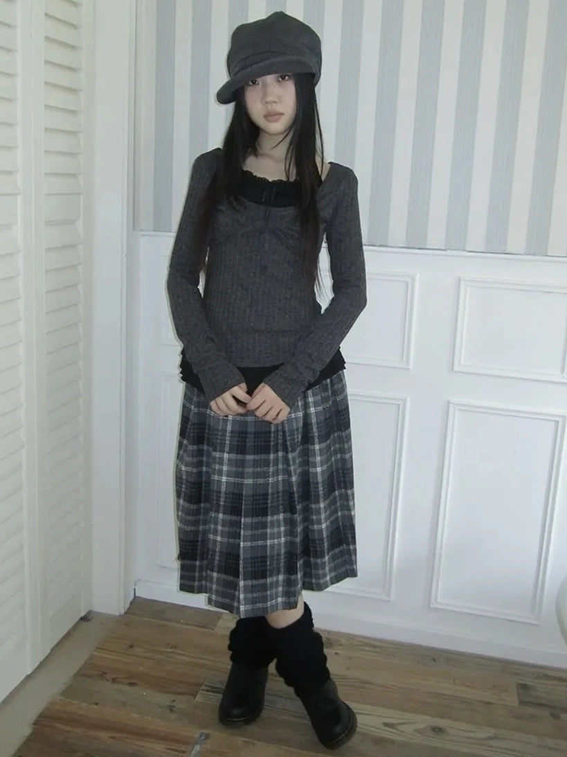 ang project Textured Blend Layered Neck Tie Long Sleeve Tee T-shirt