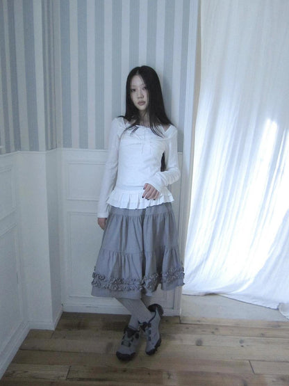 ang project Textured Blend Layered Neck Tie Long Sleeve Tee T-shirt