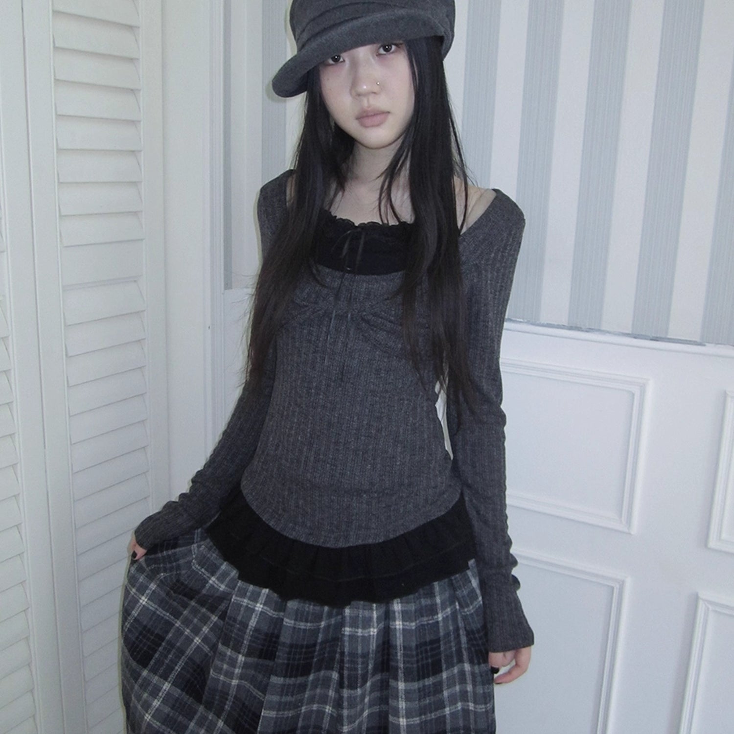 ang_project_Textured_Blend_Layered_Neck_Tie_Long_Sleeve_Tee_MISSTT