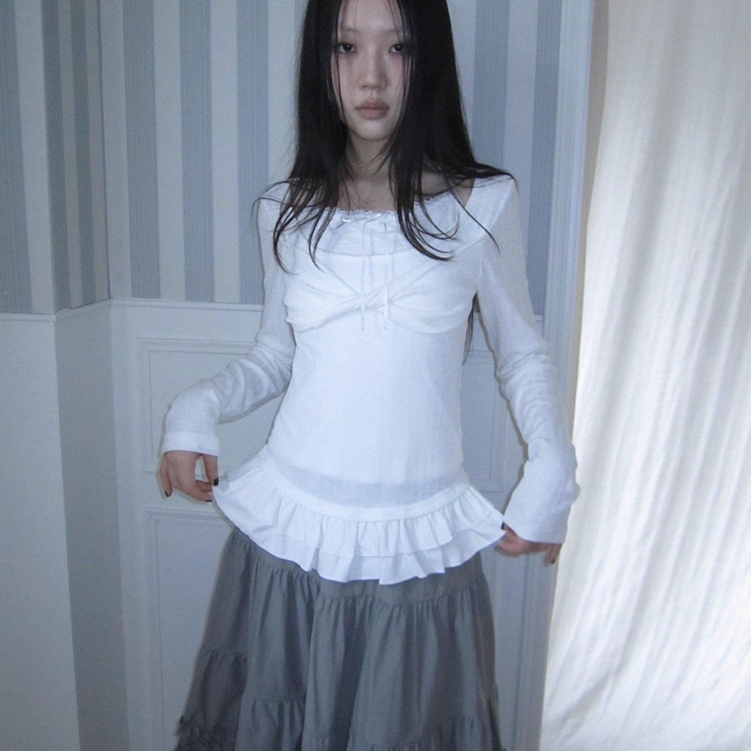 ang_project_Textured_Blend_Layered_Neck_Tie_Long_Sleeve_Tee_MISSTT