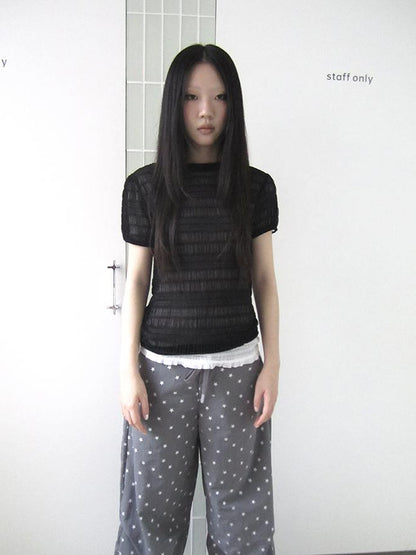 Updateang project Textured Bubble Sleeve Top