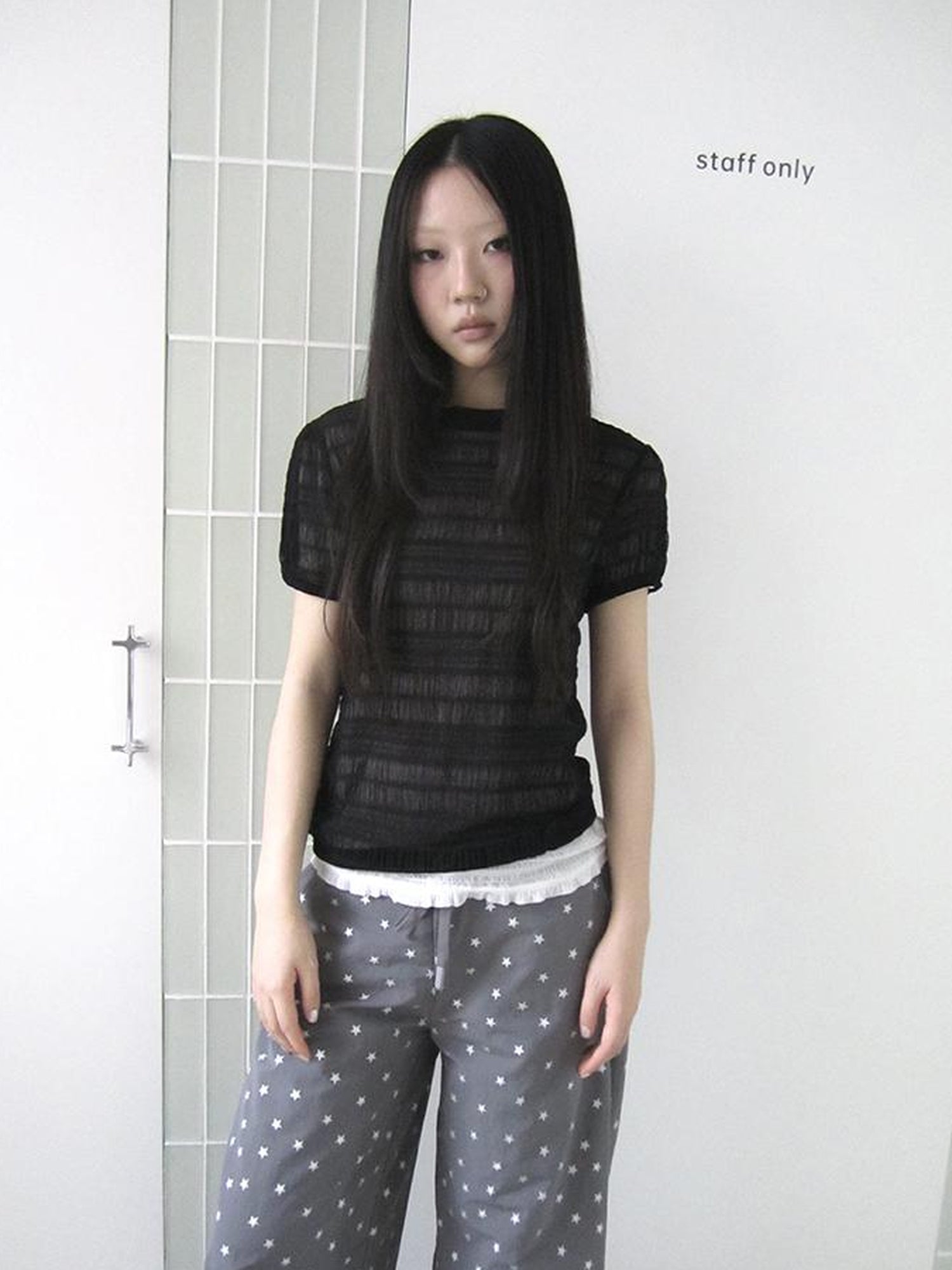 Updateang project Textured Bubble Sleeve Top