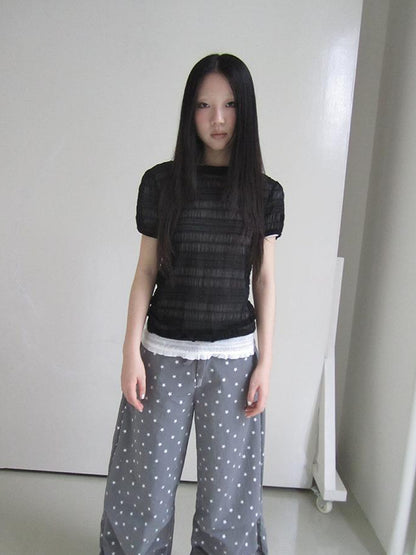 Updateang project Textured Bubble Sleeve Top