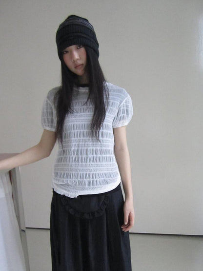 Updateang project Textured Bubble Sleeve Top