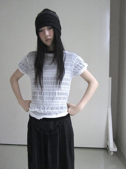 Updateang project Textured Bubble Sleeve Top