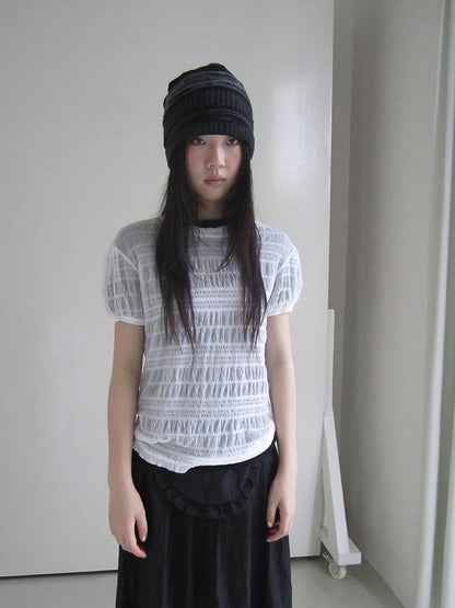 Updateang project Textured Bubble Sleeve Top