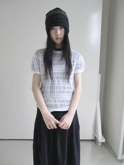 Updateang project Textured Bubble Sleeve Top