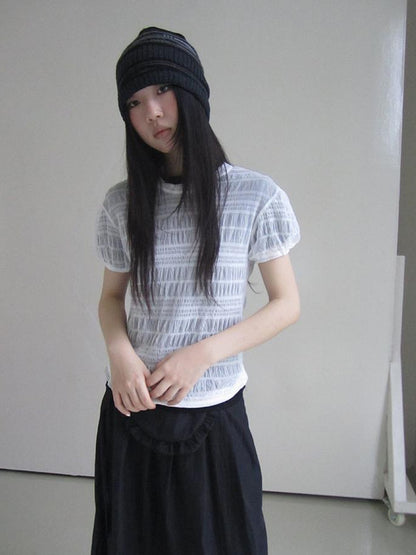 Updateang project Textured Bubble Sleeve Top