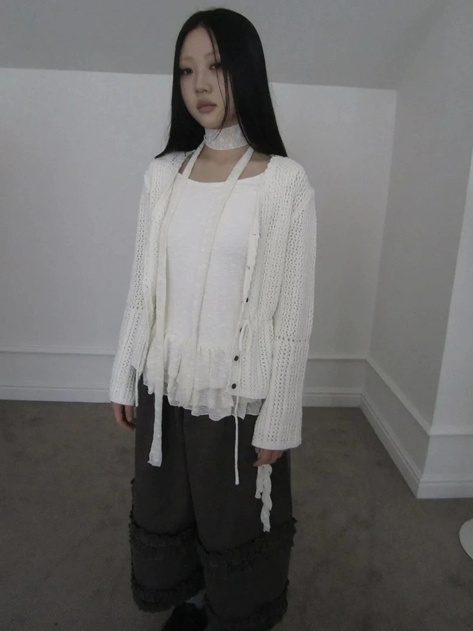 ang project Textured Knit Dress With Scarf And Layered Skirt T-shirt