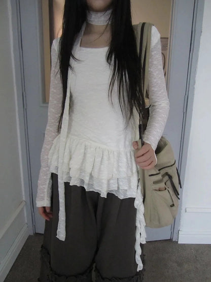 ang project Textured Knit Dress With Scarf And Layered Skirt T-shirt