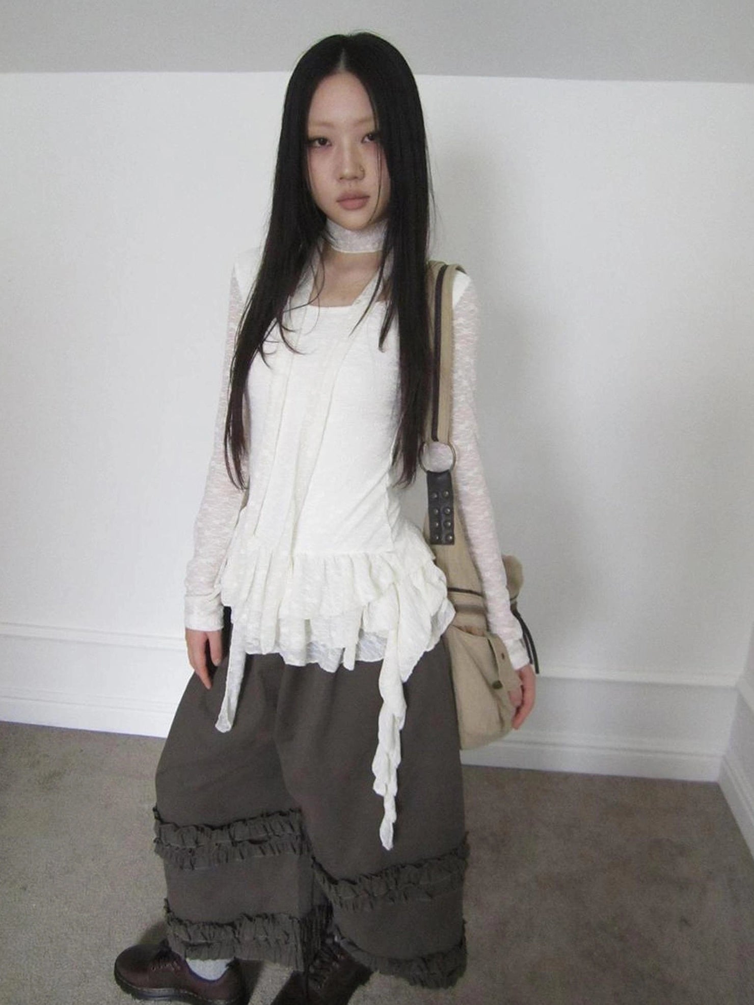 ang project Textured Knit Dress With Scarf And Layered Skirt T-shirt