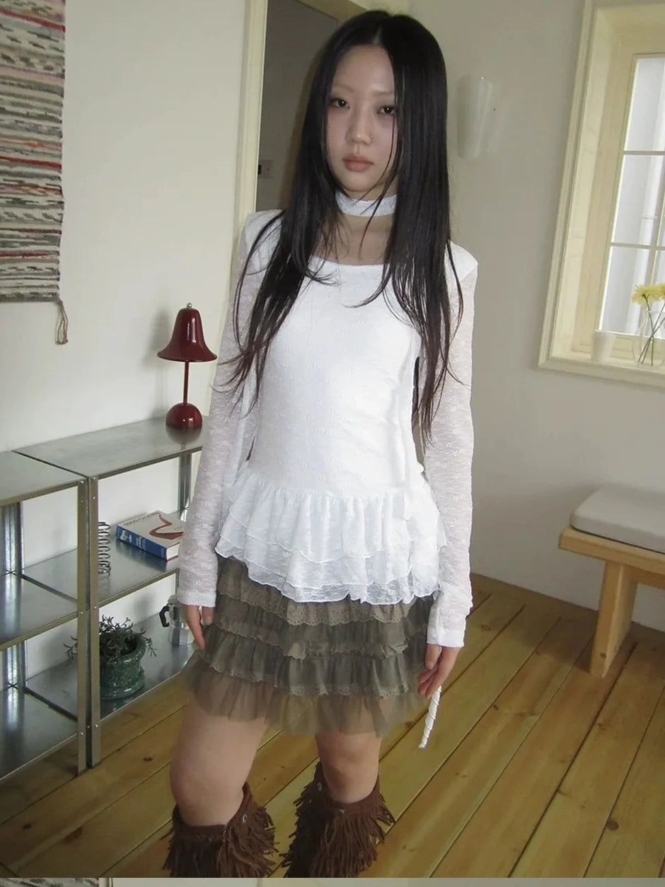 ang project Textured Knit Dress With Scarf And Layered Skirt T-shirt