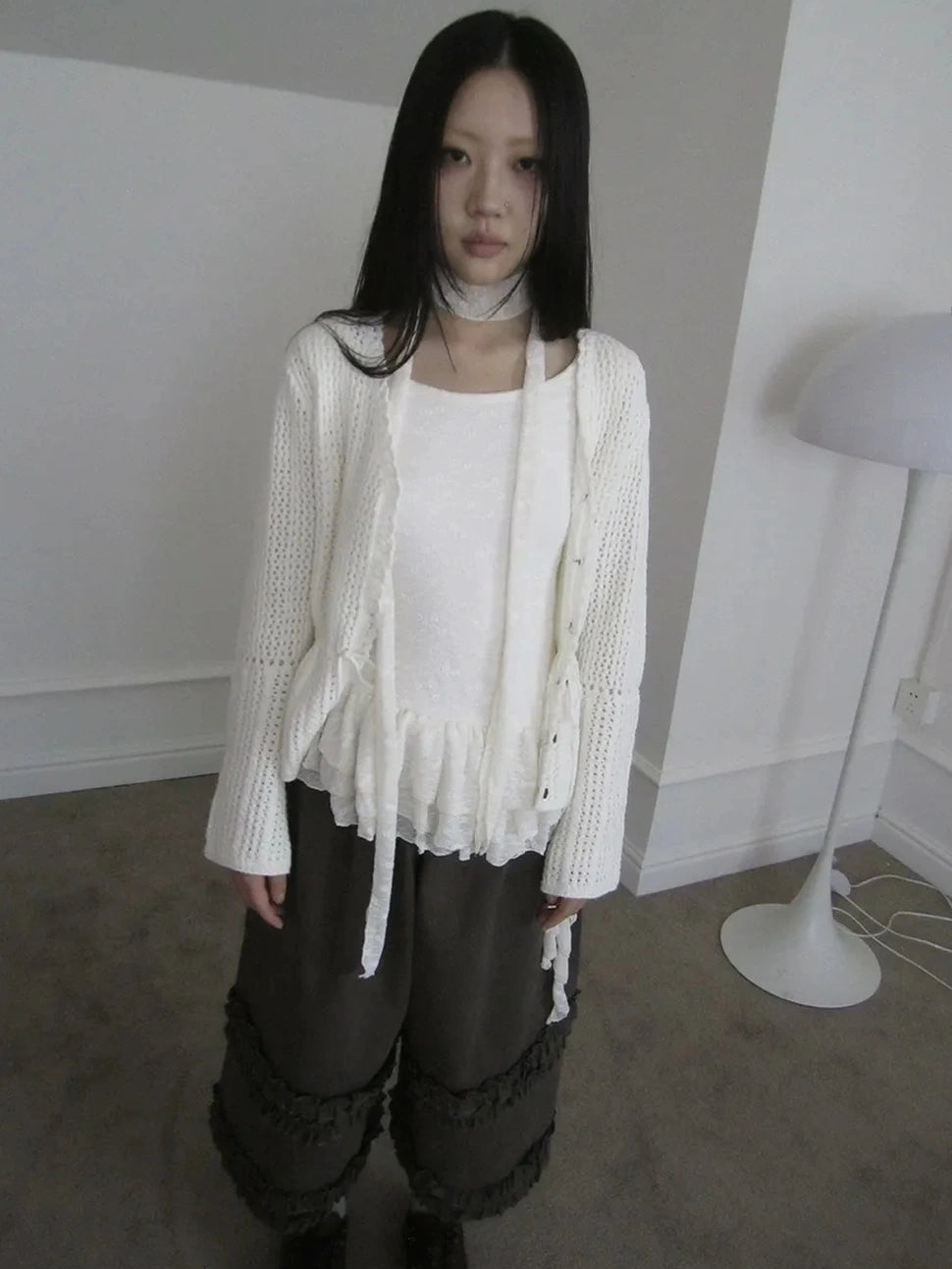 ang project Textured Knit Dress With Scarf And Layered Skirt T-shirt