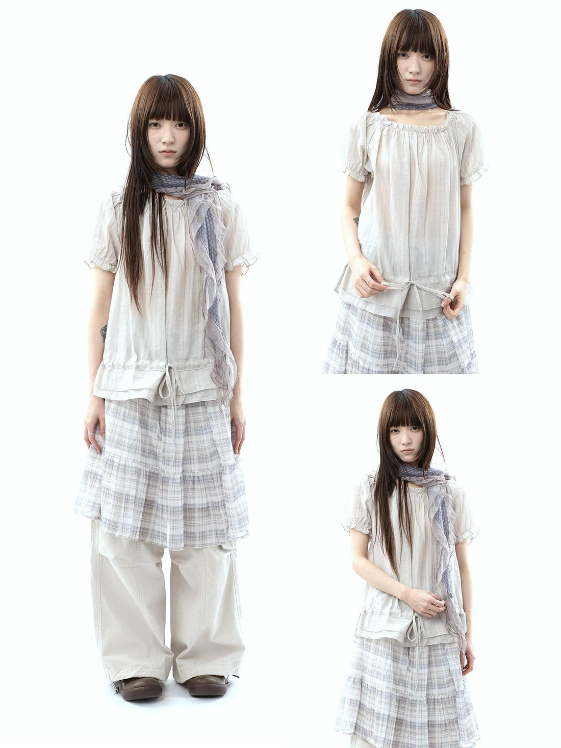ang project Textured Puff Sleeve Round Neck Women&