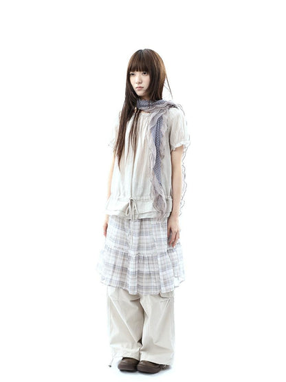 ang project Textured Puff Sleeve Round Neck Women&