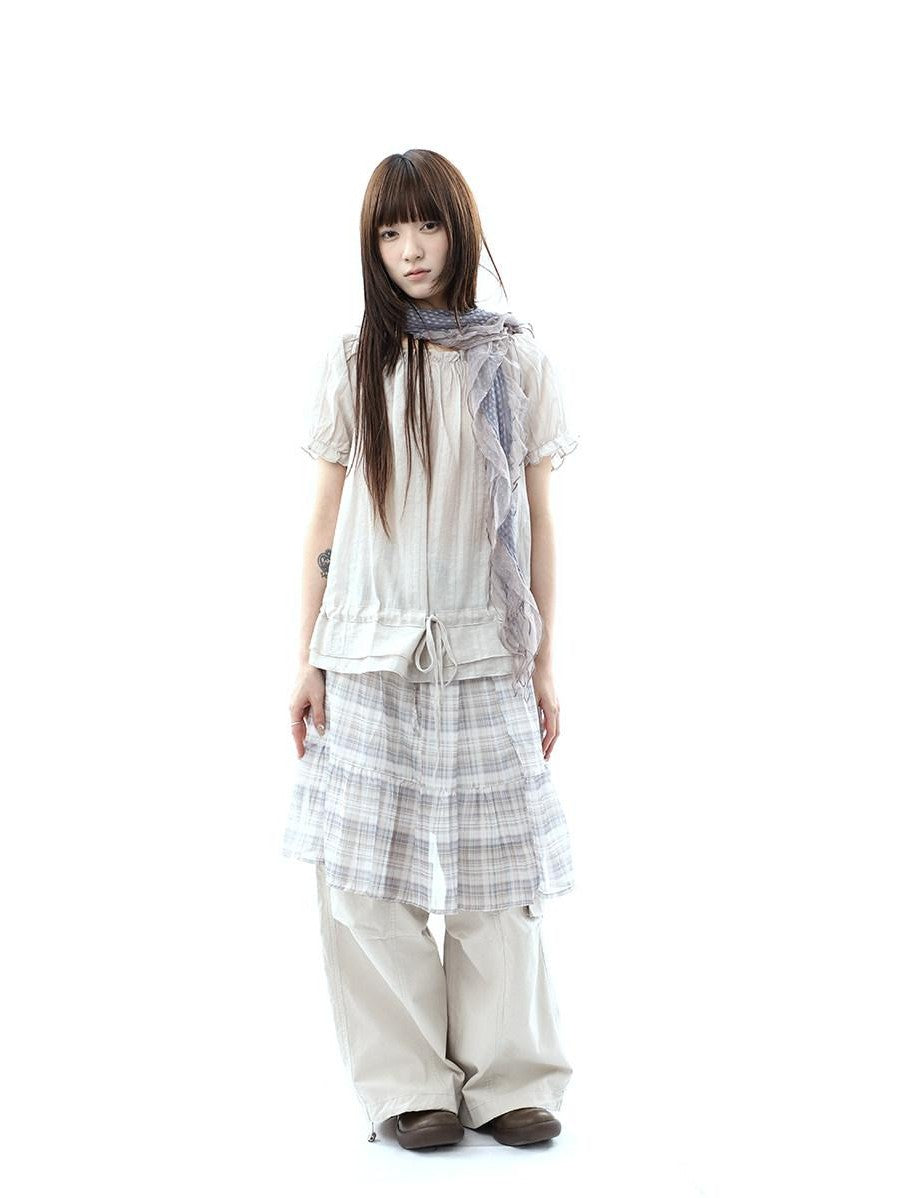ang project Textured Puff Sleeve Round Neck Women&