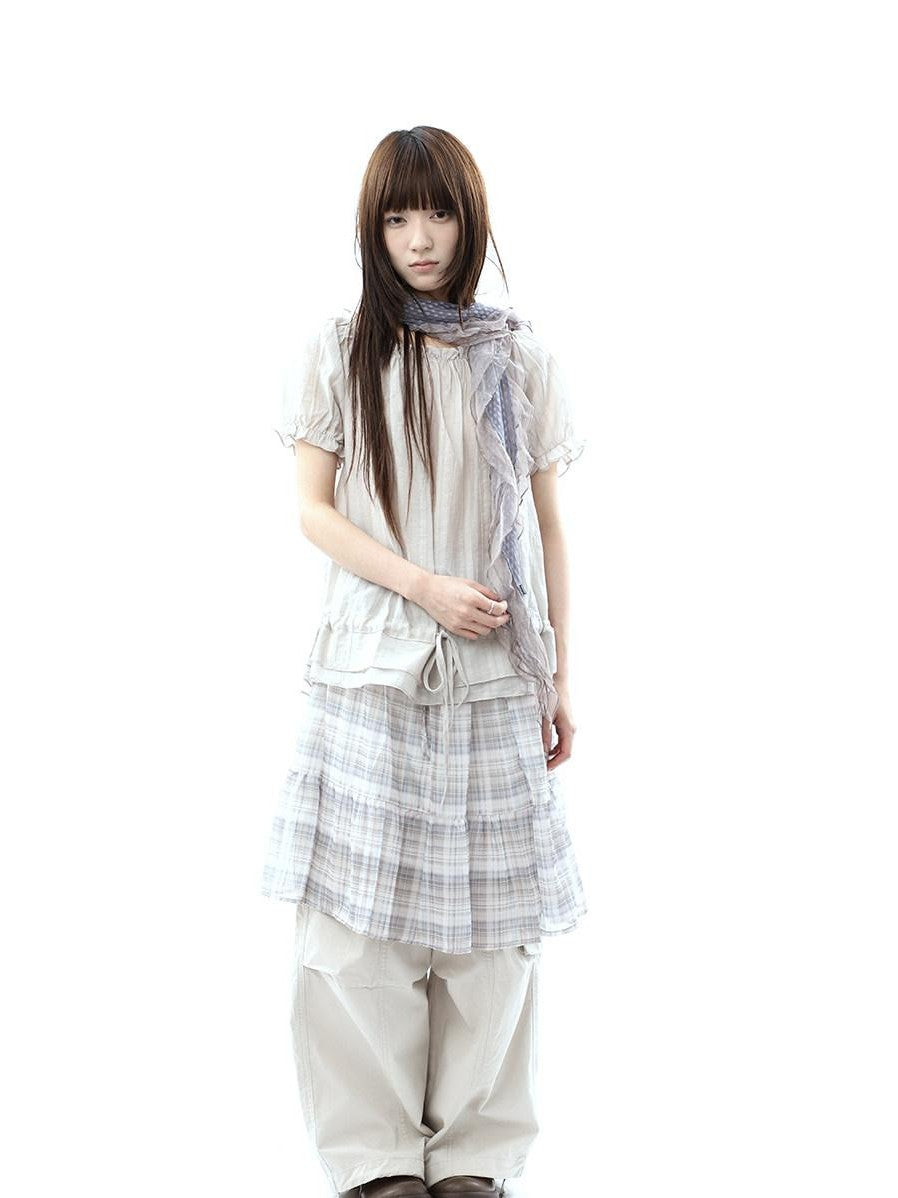 ang project Textured Puff Sleeve Round Neck Women&