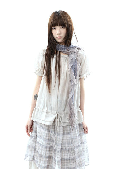 ang project Textured Puff Sleeve Round Neck Women&