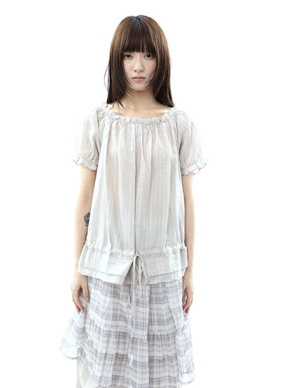 ang project Textured Puff Sleeve Round Neck Women&
