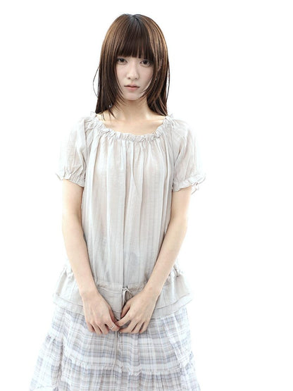 ang project Textured Puff Sleeve Round Neck Women&