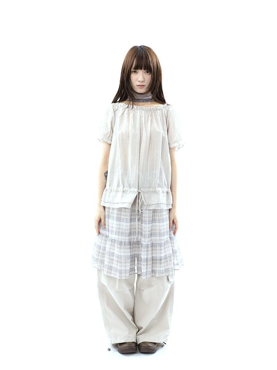 ang project Textured Puff Sleeve Round Neck Women&