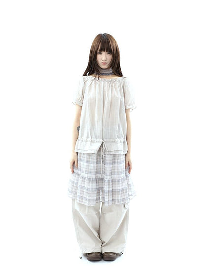 ang project Textured Puff Sleeve Round Neck Women&