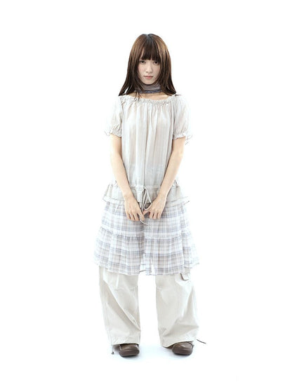 ang project Textured Puff Sleeve Round Neck Women&