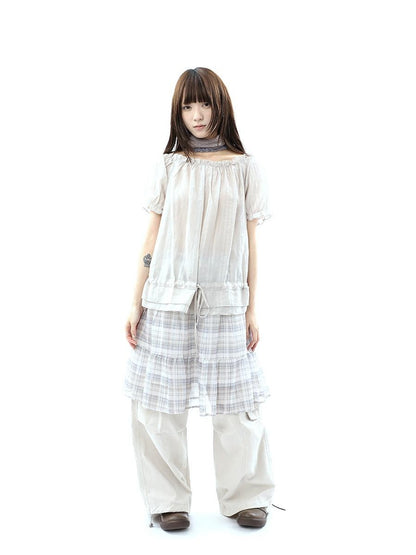 ang project Textured Puff Sleeve Round Neck Women&